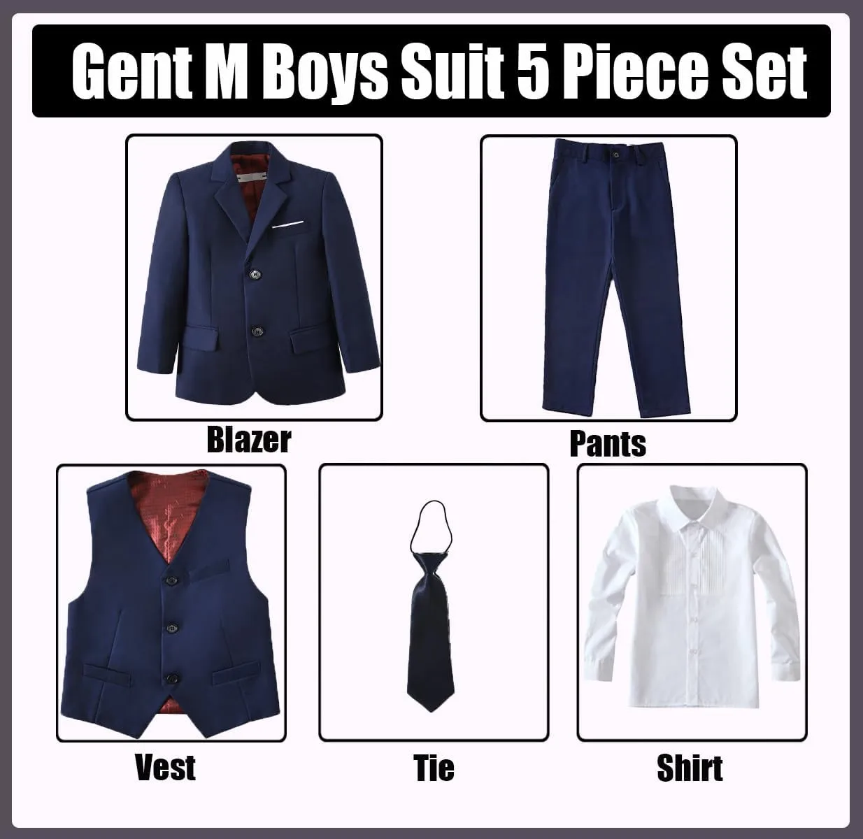 Suit for Boy Formal Slim Fit Tuxedo 5 Pieces Kids Toddler Wedding Outfit Blazer Pants Vest Set Boys Suits