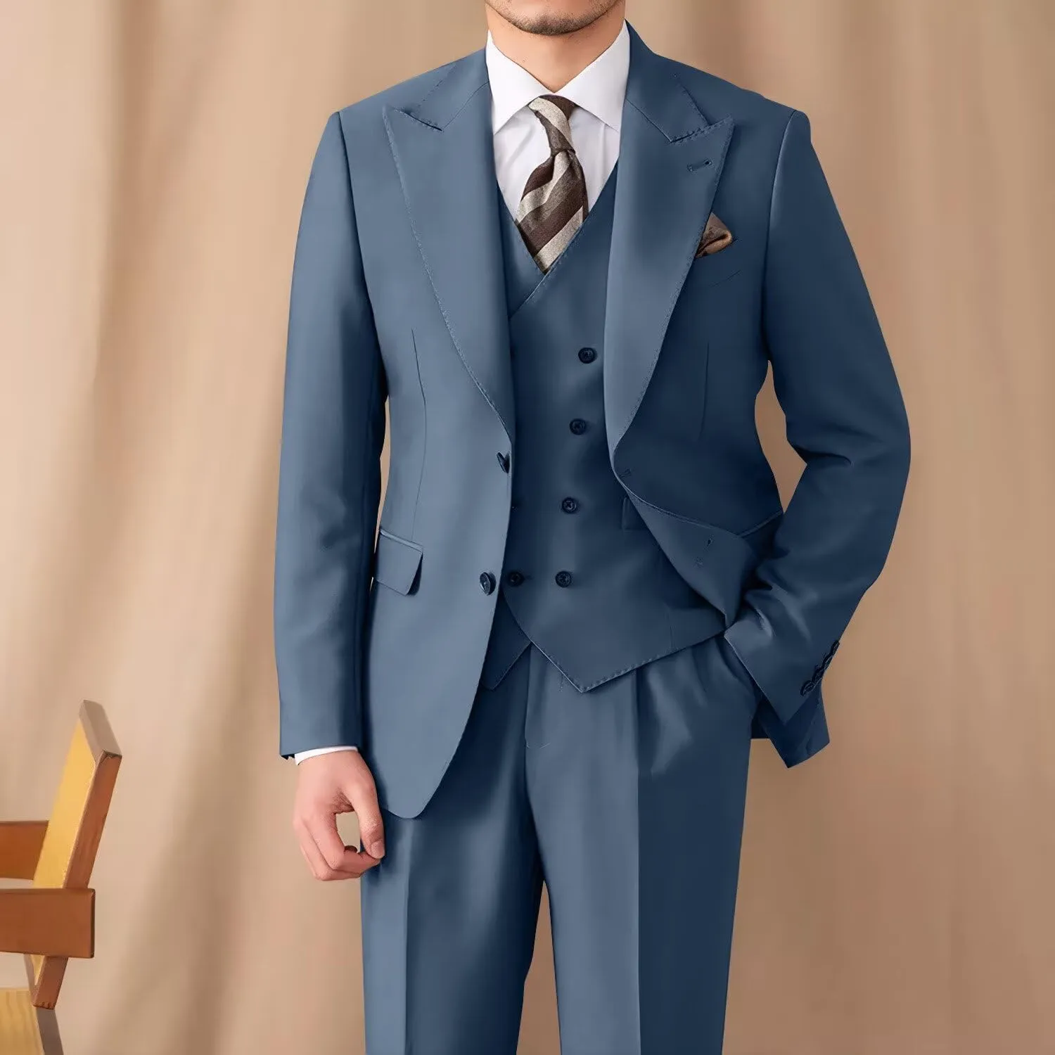 Suit for Men Wedding Slim Fit 3 Piece Set Blazer Jacket Vest Pants Tuxedo Suits for Groomsmen Business Prom Party Sport Coat