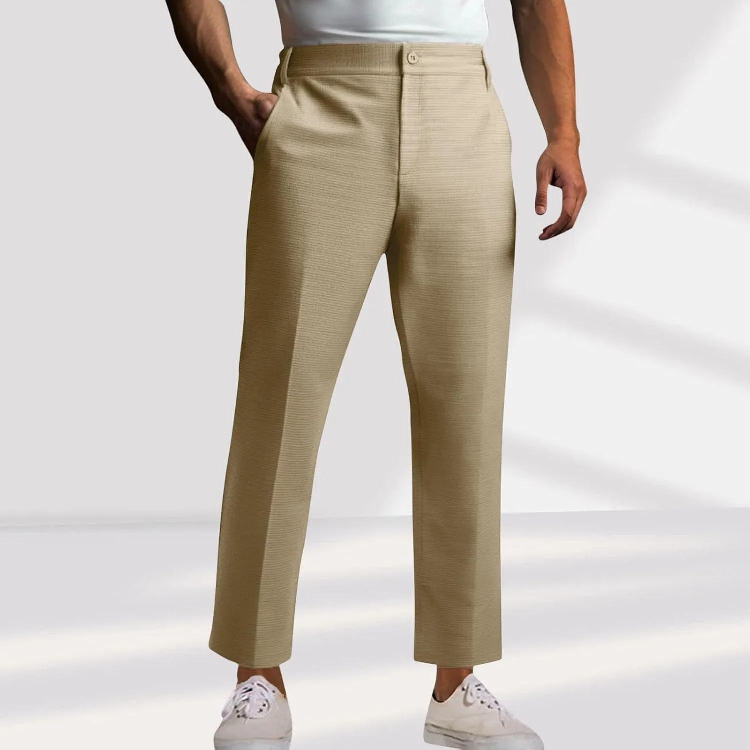 Suit Pants for Men Big and Tall Loose Casual Business Formal Dress Pant Texture Expandable Waist Flat Front Trousers