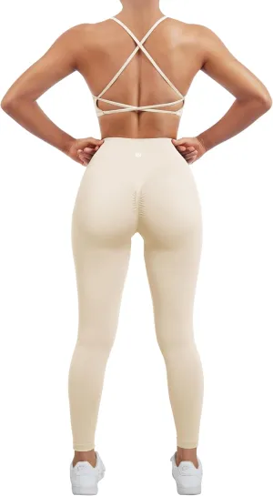 SUUKSESS Women Seamless Workout Sets Strappy Sports Bra High Waist Booty Leggings Outfits