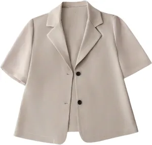 SweatyRocks Women's Short Sleeve Blazer Lapel Button Down Lightweight Casual Business Jacket