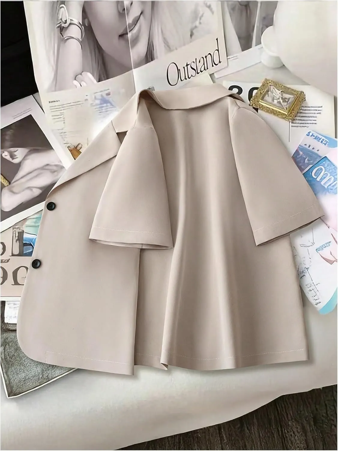 SweatyRocks Women's Short Sleeve Blazer Lapel Button Down Lightweight Casual Business Jacket