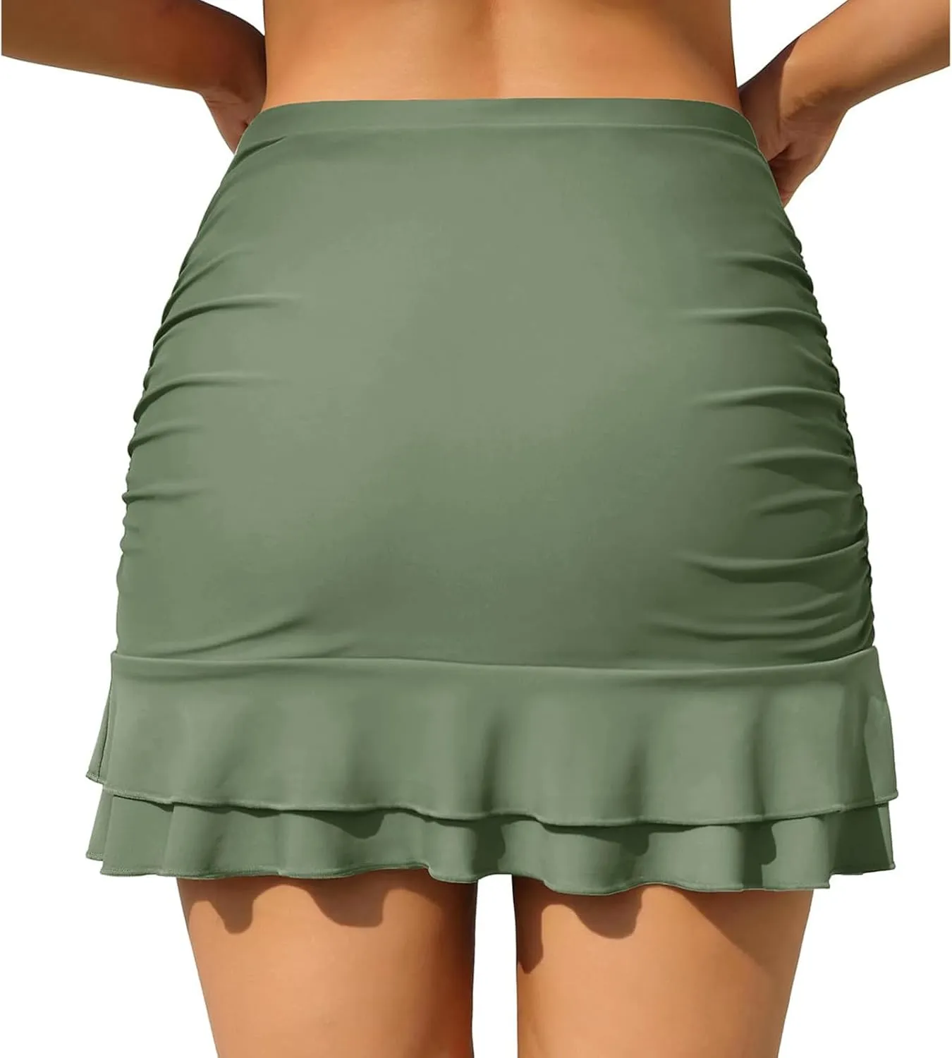 Swim Skirt for Women High Waisted Ruffle Ruched Swimsuits Skirt Bathing Suits Bottoms with Built-in Brief Swim Shorts