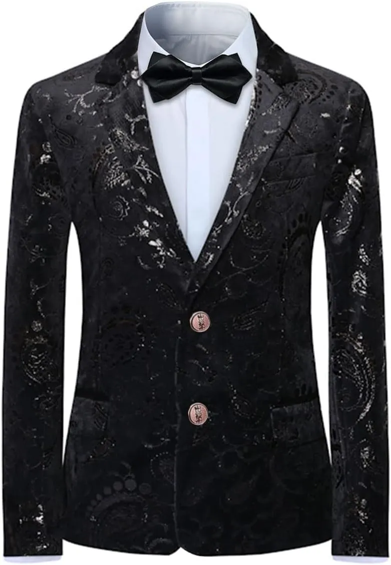SWOTGdoby Boys Suit Formal Tuexdo Golden Jacquard Slim Fit 2 Pieces Suit Set Jacket Pants for Wedding Prom Party