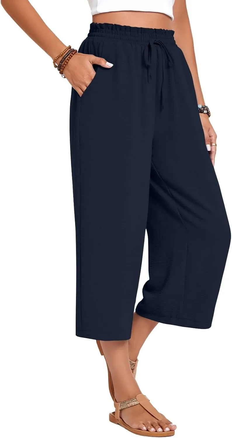syoss Women's Business Casual Pants High Waist Loose Straight Trousers with Pockets Wide Leg Work Pants