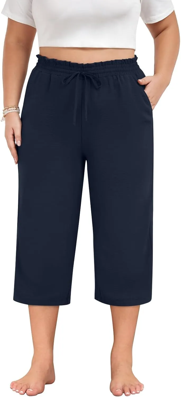 syoss Women's Business Casual Pants High Waist Loose Straight Trousers with Pockets Wide Leg Work Pants
