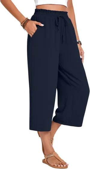 syoss Women's Business Casual Pants High Waist Loose Straight Trousers with Pockets Wide Leg Work Pants
