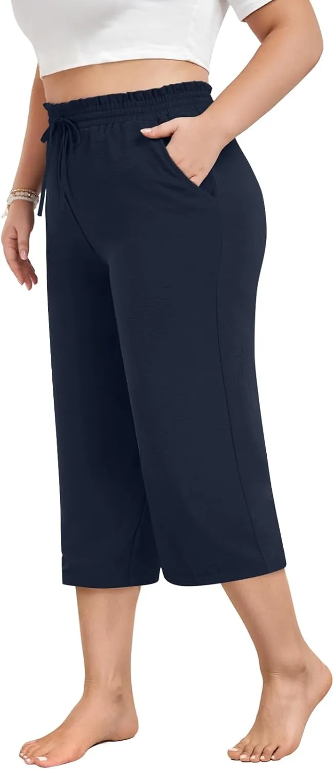 syoss Women's Business Casual Pants High Waist Loose Straight Trousers with Pockets Wide Leg Work Pants