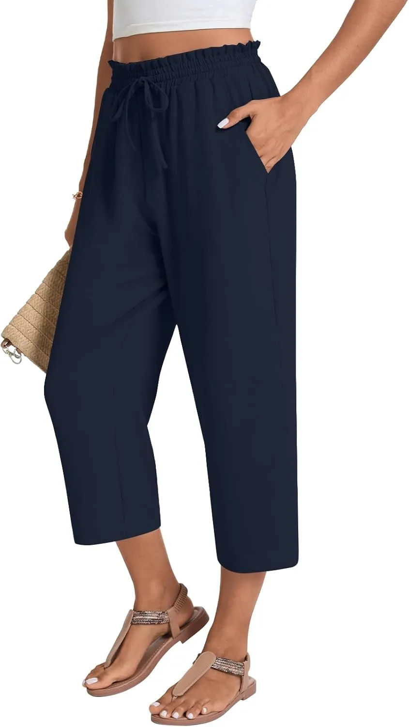syoss Women's Business Casual Pants High Waist Loose Straight Trousers with Pockets Wide Leg Work Pants