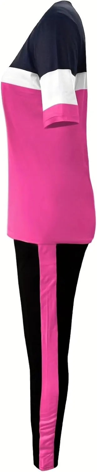 TOPONSKY Women Two Piece Outfits Short-Sleeve Long-Pant Sets With Pockets