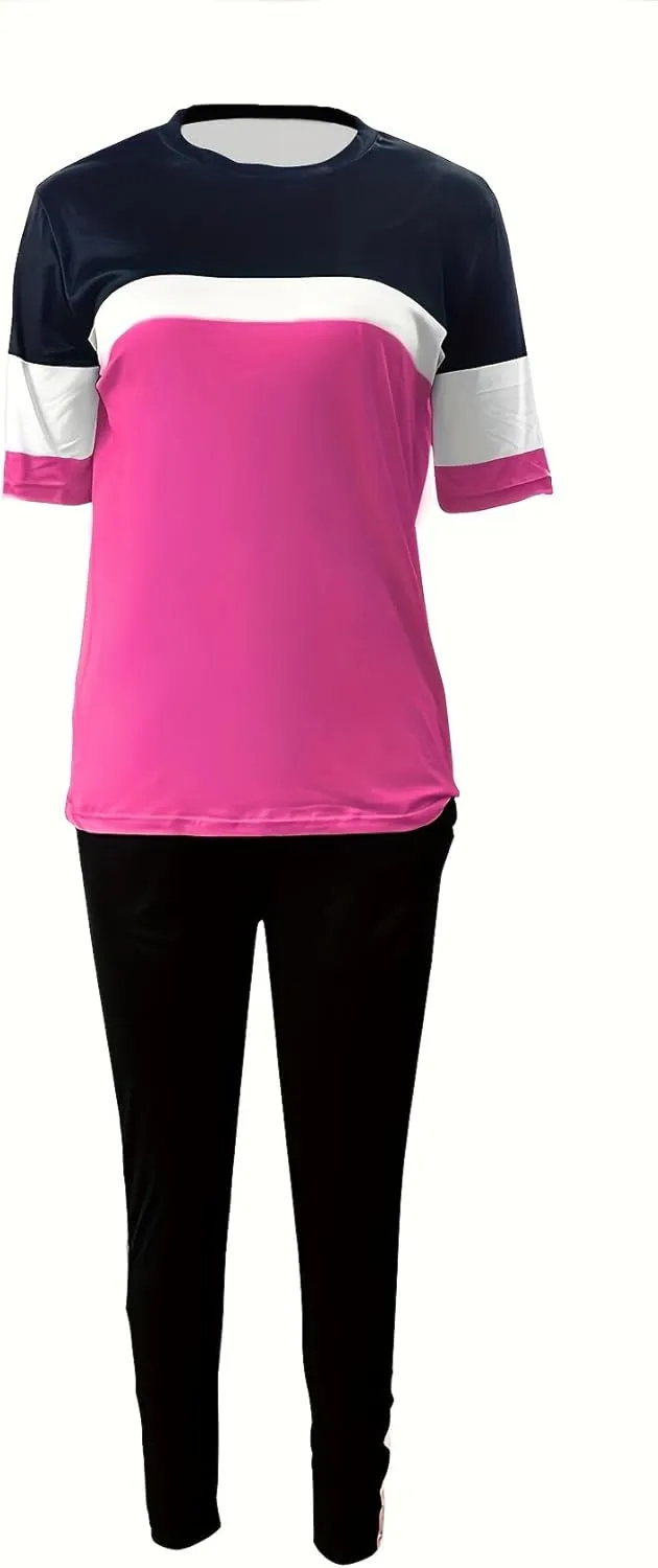 TOPONSKY Women Two Piece Outfits Short-Sleeve Long-Pant Sets With Pockets