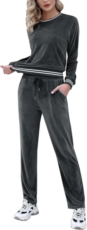 Totatuit Women's Sweatsuit Set Velour Long Sleeve and Pants Sport Sweat Suits 2 Piece Tracksuits Outfits with Pocket S-XXL