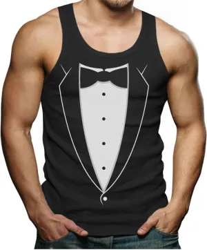 Tstars Printed Tuxedo Funny Tank Tops for Men Suit with Bow Tie Wedding Bachelor Party Halloween Costume Mens Tux Top
