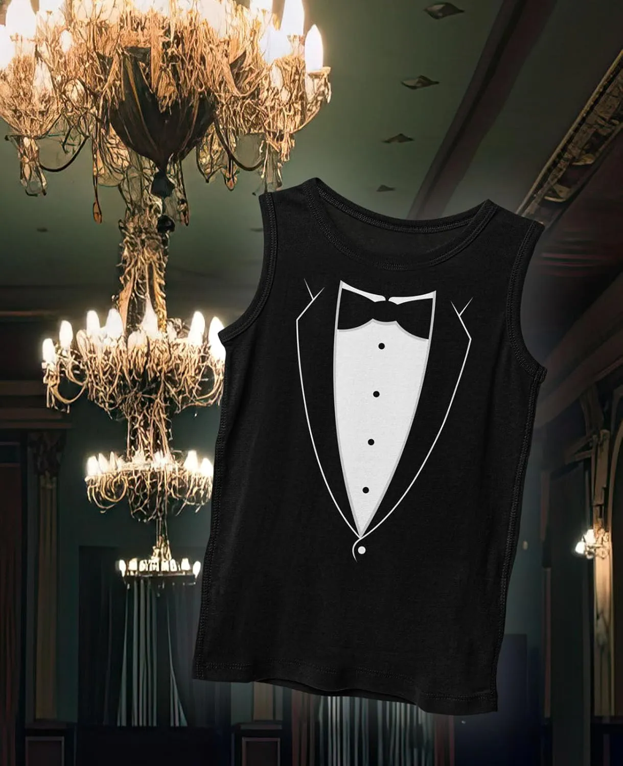 Tstars Printed Tuxedo Funny Tank Tops for Men Suit with Bow Tie Wedding Bachelor Party Halloween Costume Mens Tux Top