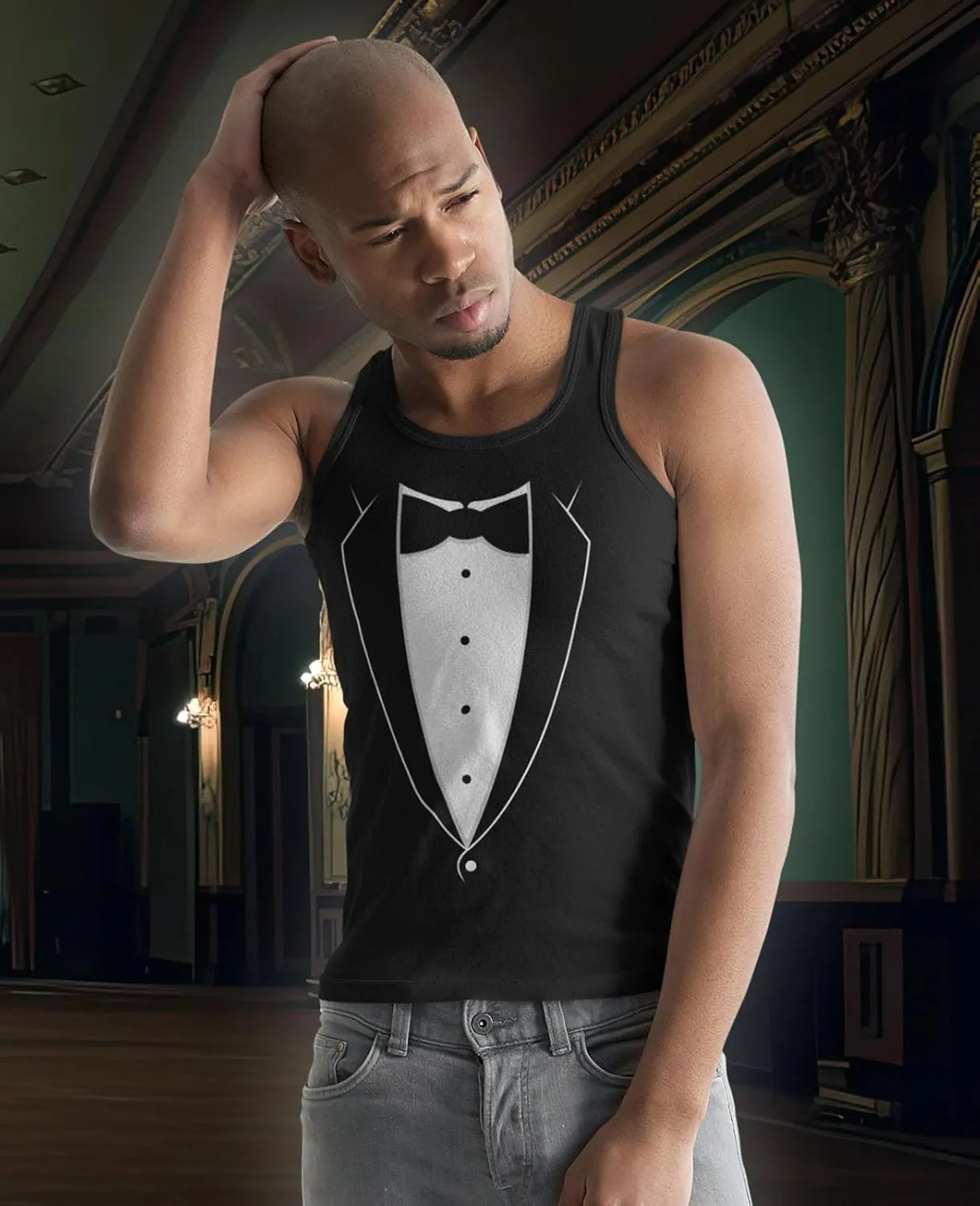Tstars Printed Tuxedo Funny Tank Tops for Men Suit with Bow Tie Wedding Bachelor Party Halloween Costume Mens Tux Top
