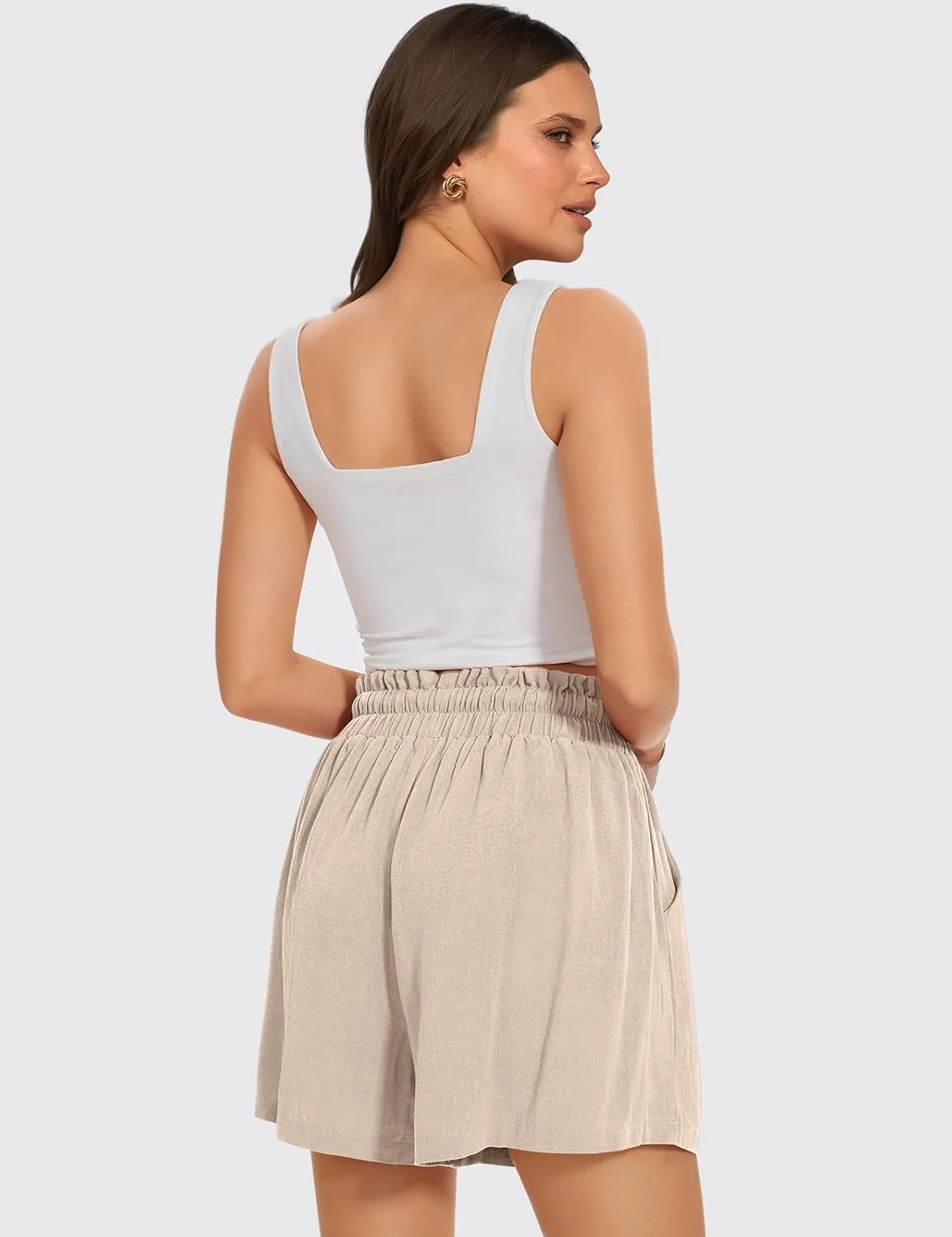 UEU Womens Linen Pants Summer Wide Leg Casual Loose High Waist Drawstring Palazzo Capri with Pockets- 25" / 20" / 3" Inseam