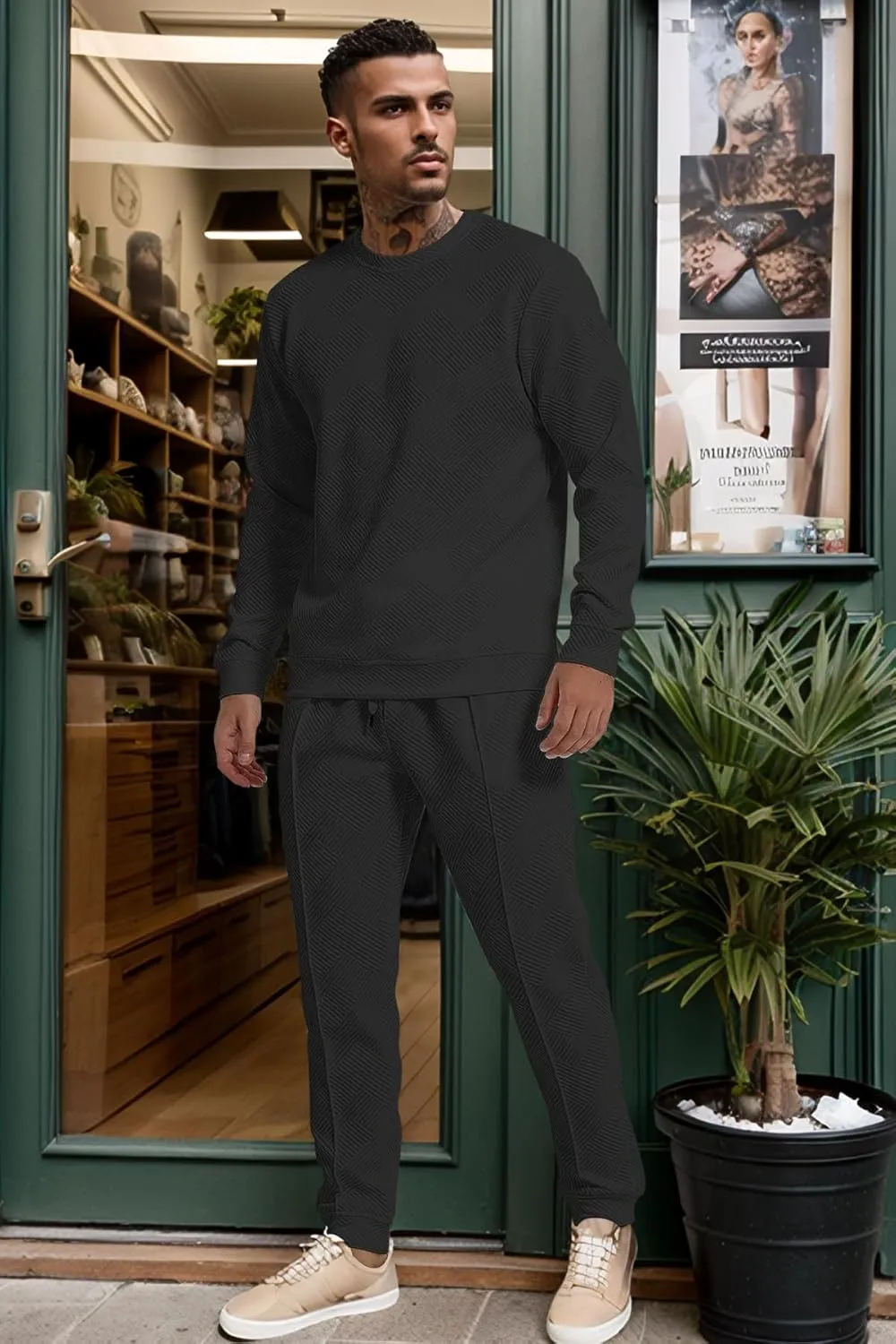 UOUA Men's 2 Piece Sweat Suits Set Long Sleeve Sweatshirt Jogging Sweatpants Tracksuits Outfits