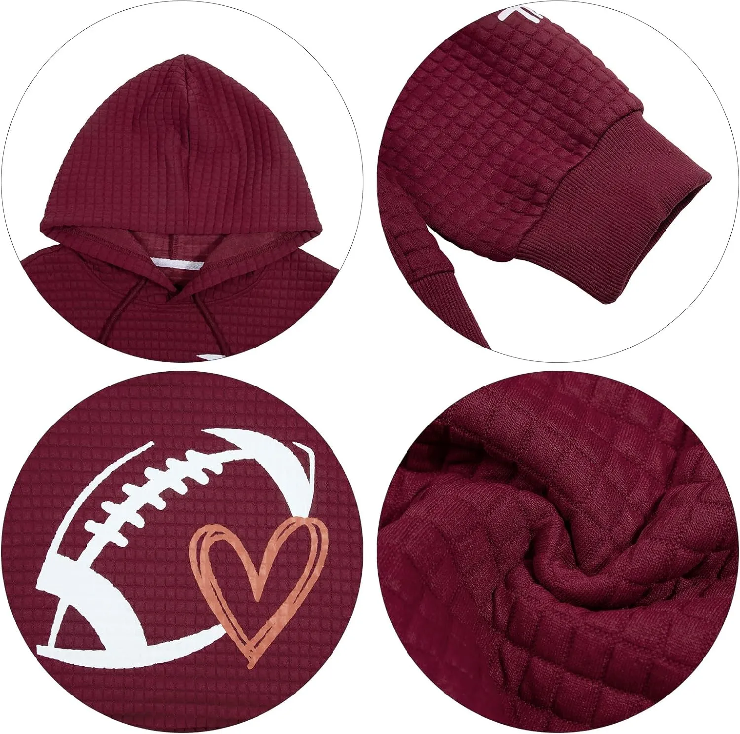 VILOVE Game Day Hooded Sweatshirt Women Funny Football Graphic Shirt Waffle Knit Game Day Pullover Hoodies Long Sleeve