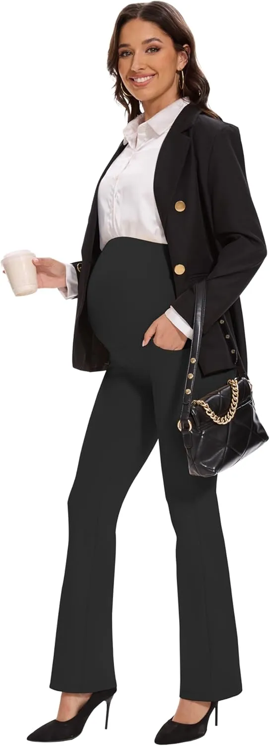 VIMPEP 27"/29"/31" Flare Maternity Yoga Pants Over The Belly Pregnancy Bootcut Strethcy Leggings with Pockets C201