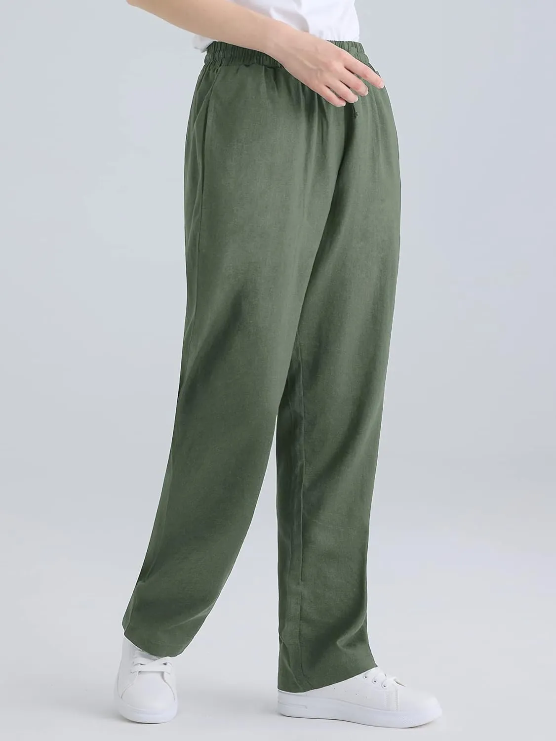 Weintee Women's Wide Leg Linen Pants with Pockets