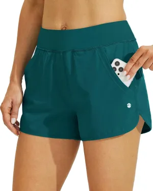 Willit Women's 3" Swim Board Shorts Swimming Bottoms with Brief Liner Quick Dry UPF 50 