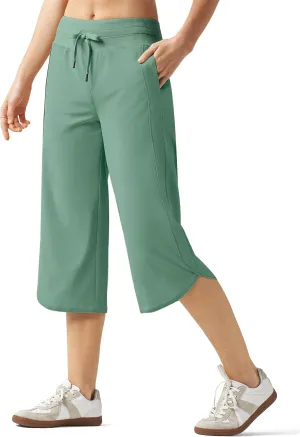 Willit Women's Capri Athletic Hiking Wide Leg Quick Dry Capri Pants Casual Lightweight Summer Cropped Pants