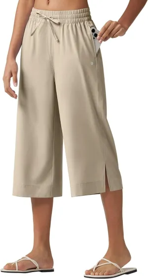 Willit Women's Wide Leg Capris Pants Lightweight Travel Pants Quick Dry Summer Walking Athletic UPF50  Pockets