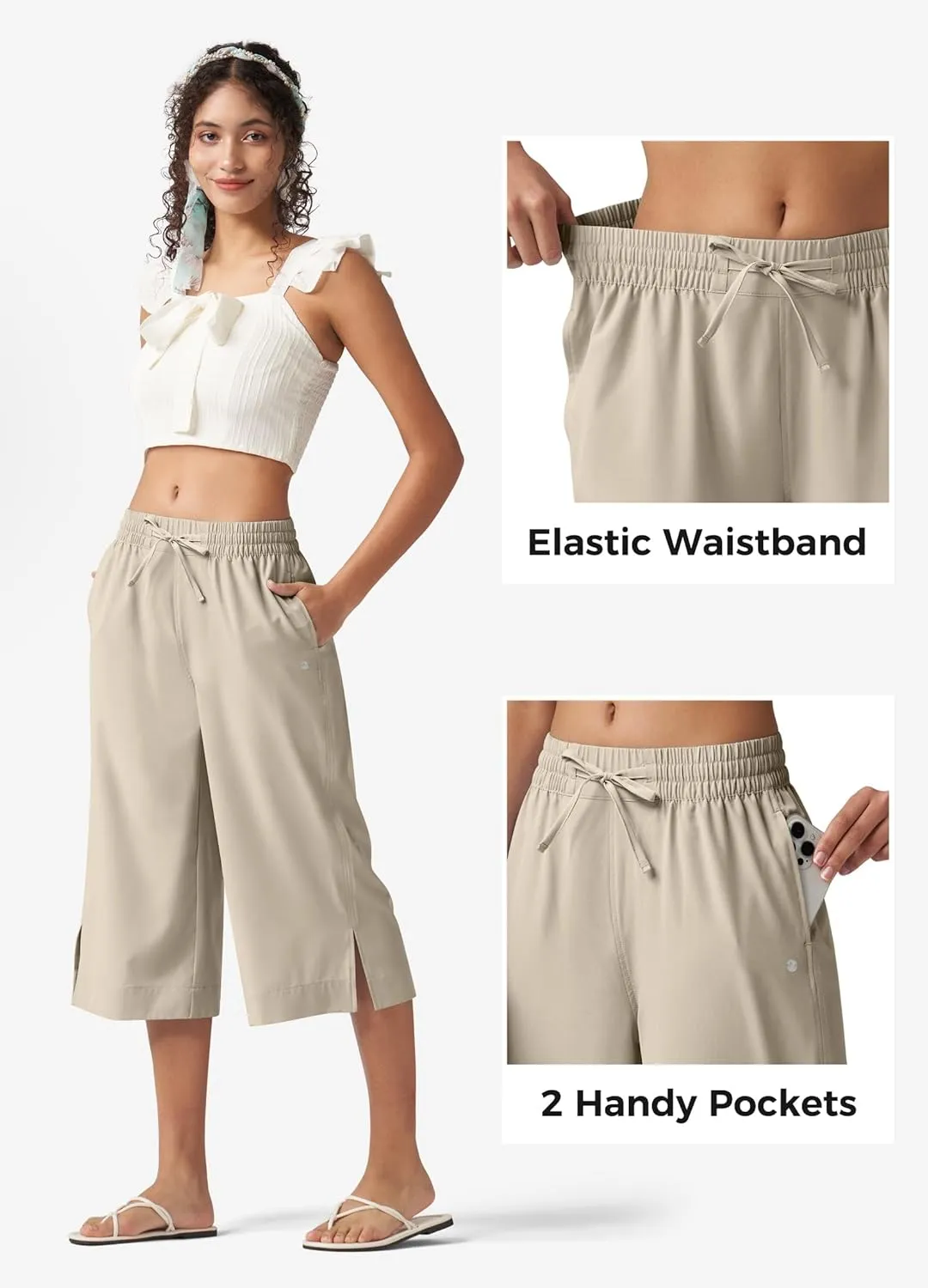 Willit Women's Wide Leg Capris Pants Lightweight Travel Pants Quick Dry Summer Walking Athletic UPF50  Pockets