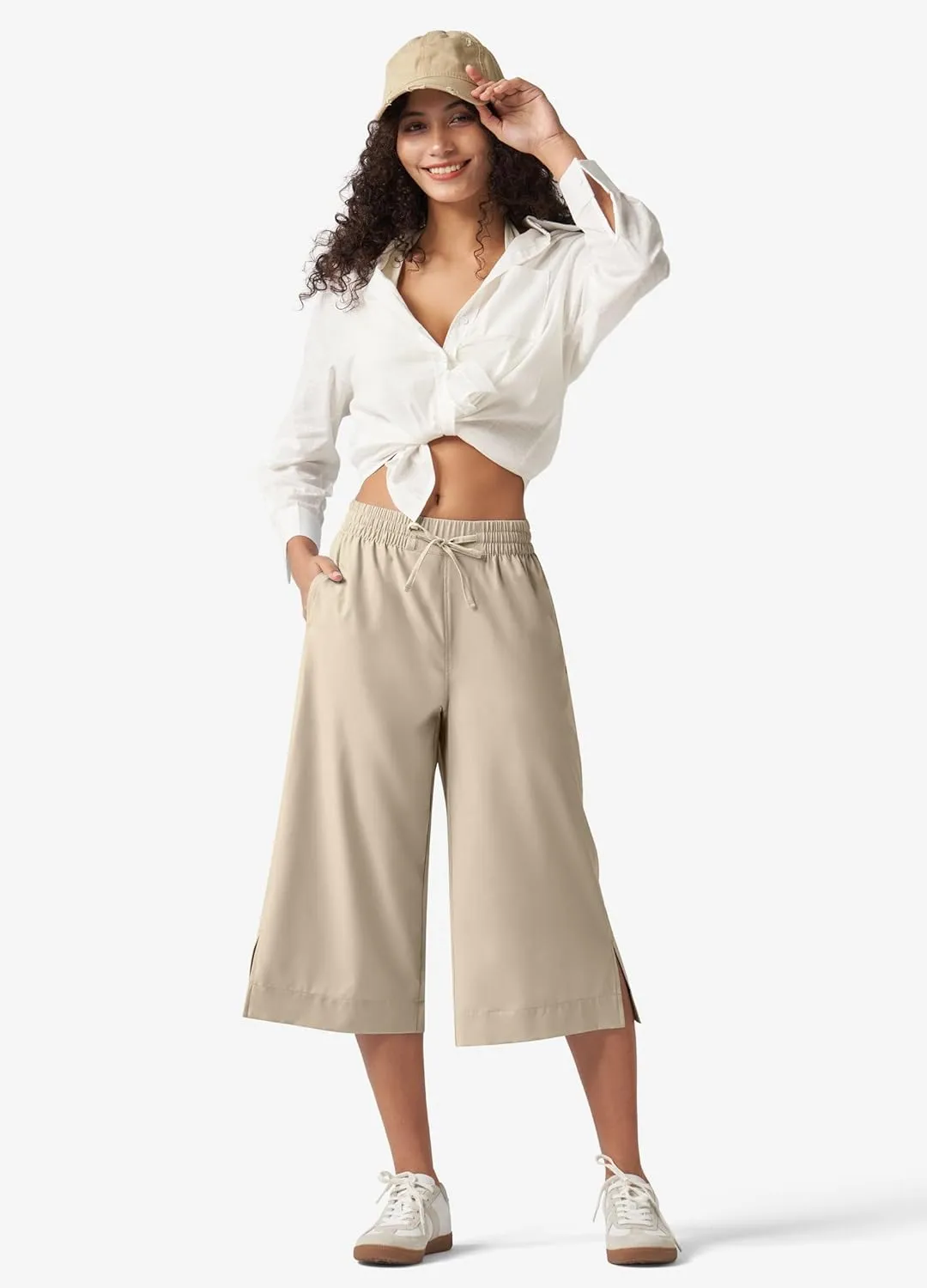 Willit Women's Wide Leg Capris Pants Lightweight Travel Pants Quick Dry Summer Walking Athletic UPF50  Pockets