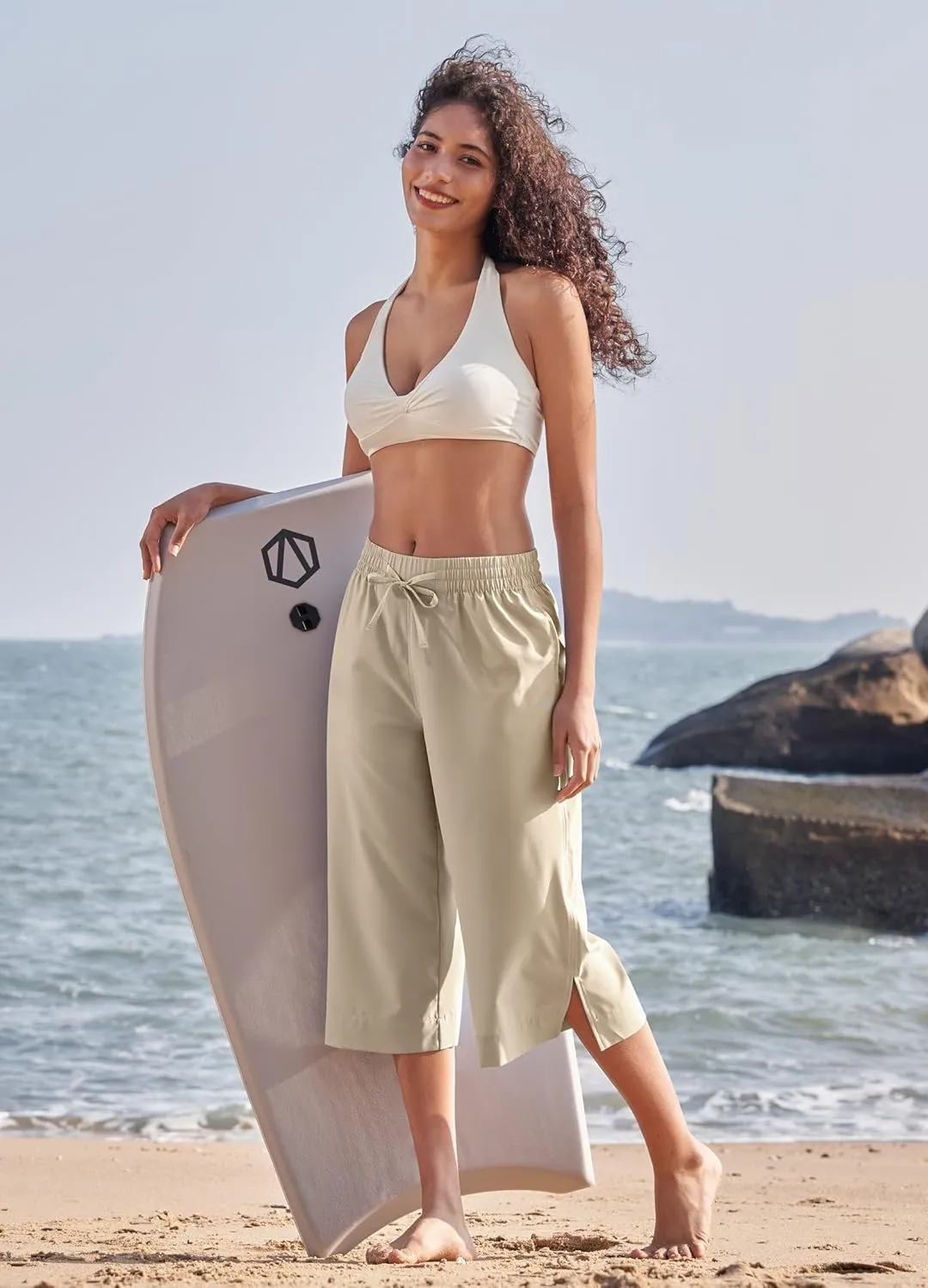 Willit Women's Wide Leg Capris Pants Lightweight Travel Pants Quick Dry Summer Walking Athletic UPF50  Pockets