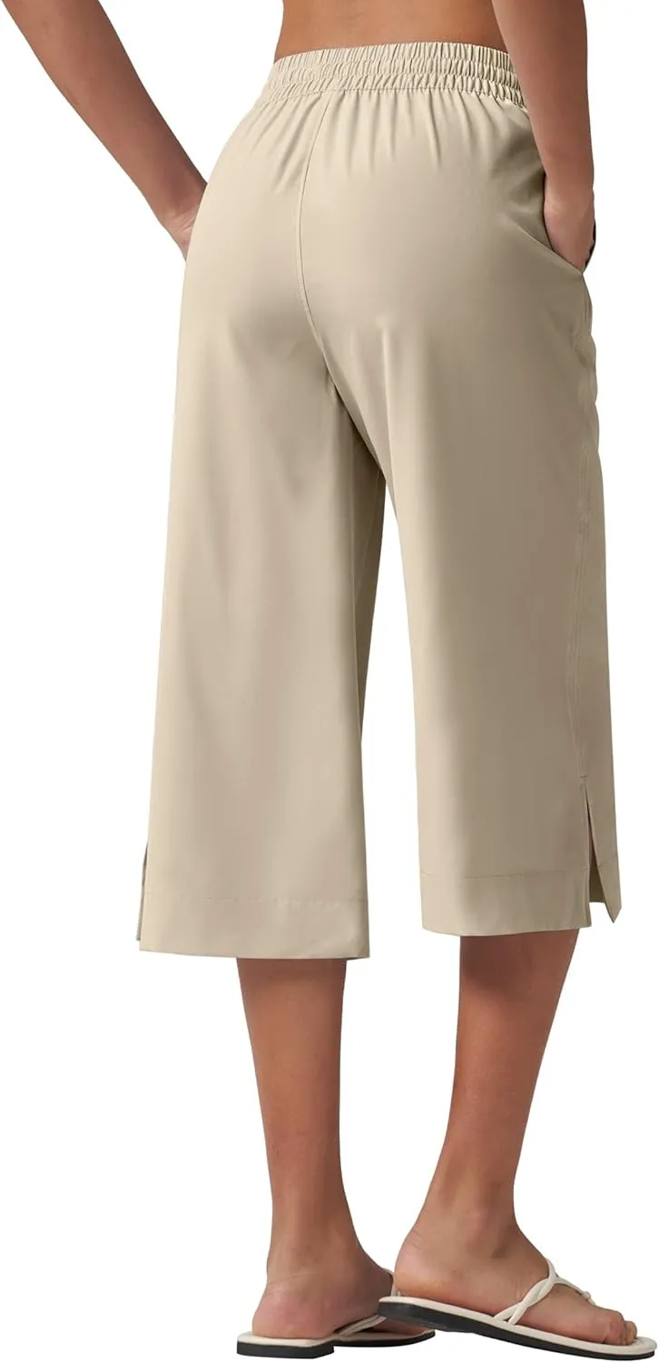 Willit Women's Wide Leg Capris Pants Lightweight Travel Pants Quick Dry Summer Walking Athletic UPF50  Pockets