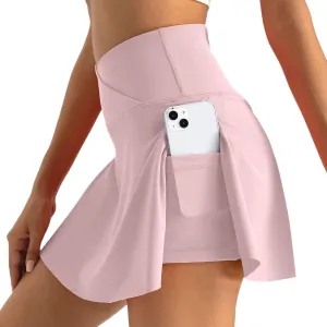 Women Tennis Skirt Crossover Golf Skirts with Shorts Athletic Skirt with Pockets Tummy Control Workout Skorts