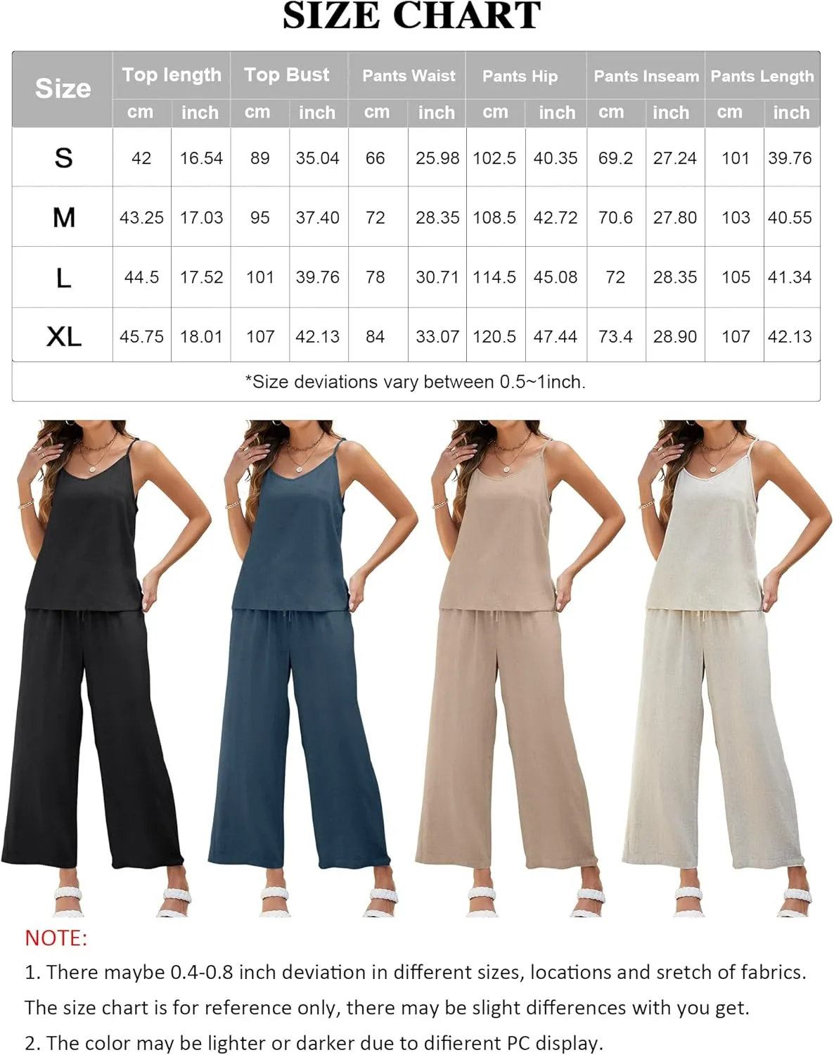Womens 2 Piece Linen Lounge Set Summer Casual V Neck Tank Top Matching Wide Leg Pants Set Beach Travel Vacation Outfit