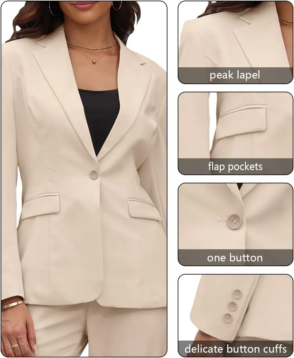 Women's 2 Piece Suit One Button Slim Fit Dressy Blazer Pants Suit Set Business Casual Outfits for Women