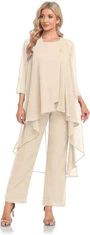 Women's 3 Pieces Chiffon Mother of The Bride Dress with Jacket Chiffon Formal Evening Dresses