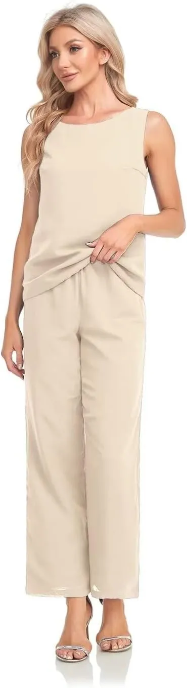 Women's 3 Pieces Chiffon Mother of The Bride Dress with Jacket Chiffon Formal Evening Dresses