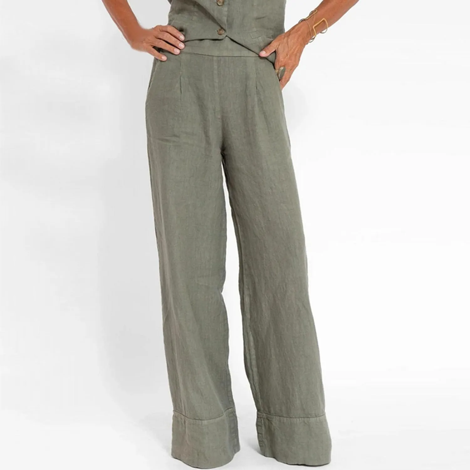 Womens Blazer Set Sleeveless V Neck Vest Tops Waistcoat and Cotton Linen Pants 2 Piece Vest Suit Casual Matching Set