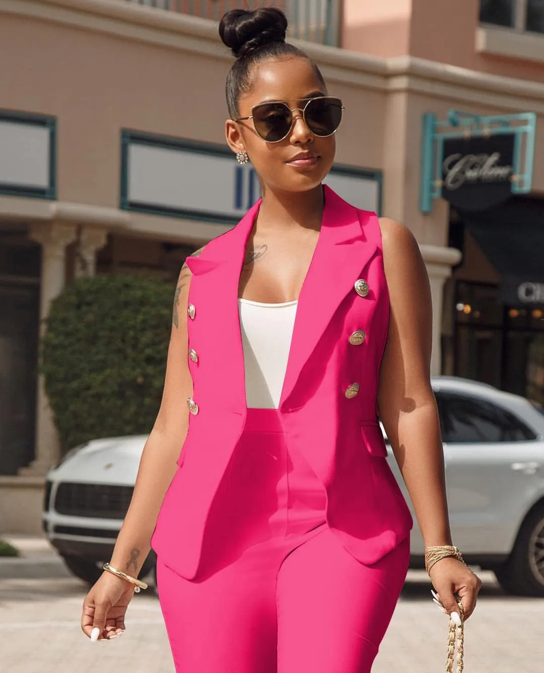 Women's Business Blazer Suit Ruffles Sleeveless Two Piece Solid Work Pant Suit Business Office Lady Suits Sets