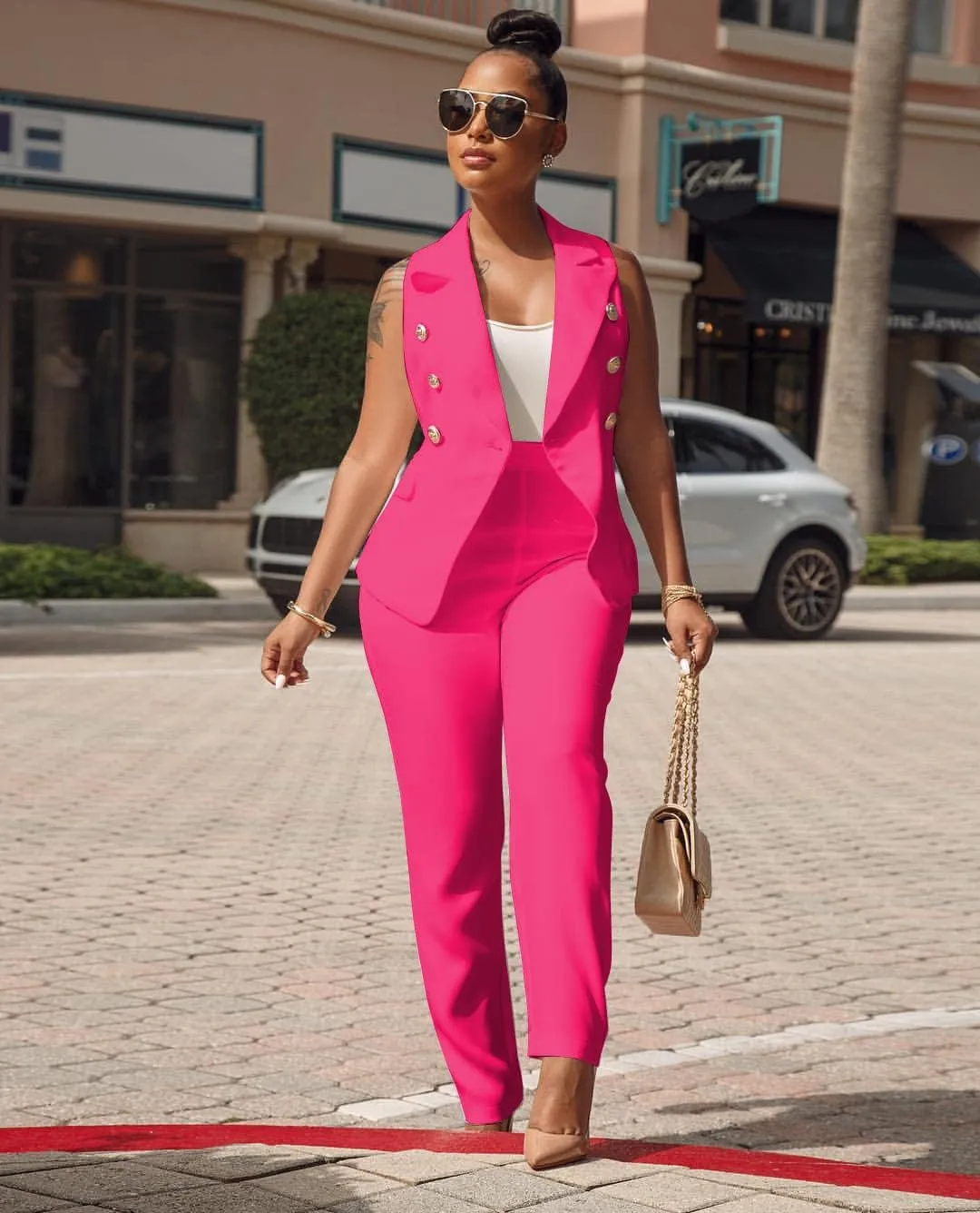 Women's Business Blazer Suit Ruffles Sleeveless Two Piece Solid Work Pant Suit Business Office Lady Suits Sets