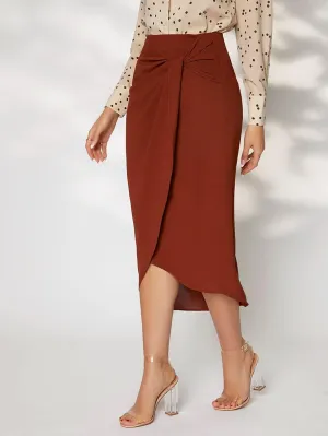 Women's Casual Midi Skirt Long Skirt Front Wrap Hem Skirt for Home Prty Office
