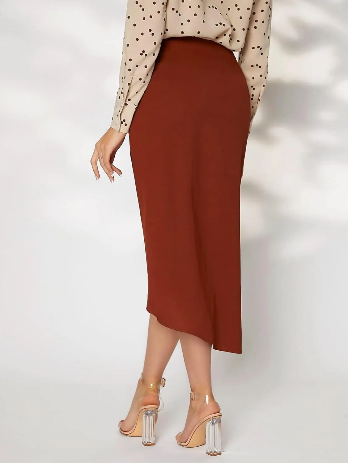Women's Casual Midi Skirt Long Skirt Front Wrap Hem Skirt for Home Prty Office