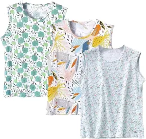 Women's Cotton Loose Floral Tank Sleeveless Tops Workout Plus Size Crew Neck Camisole for Middle Elderly Women Pack of 3