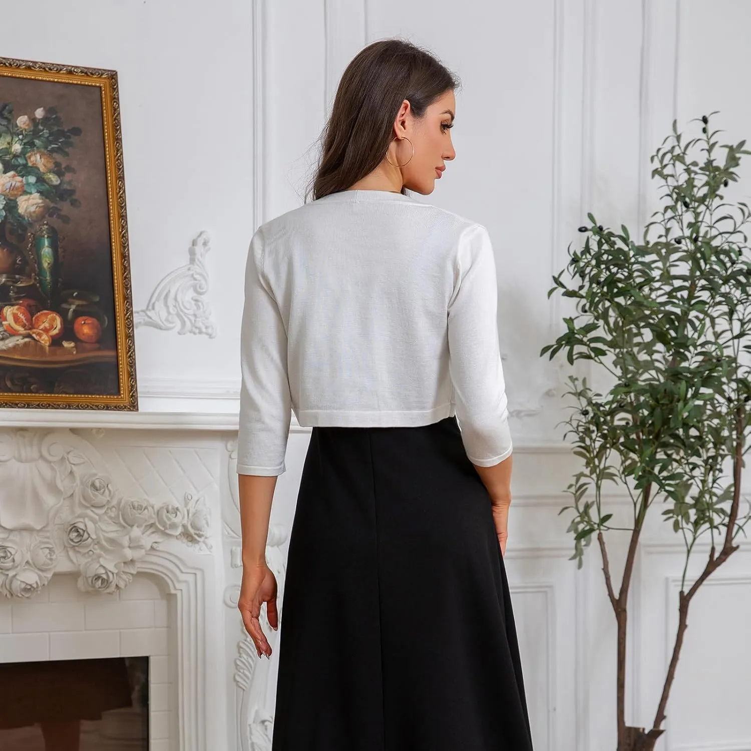 Women's Cropped 3/4 Sleeve Knit Cardigan - Open Front Bolero Shrug