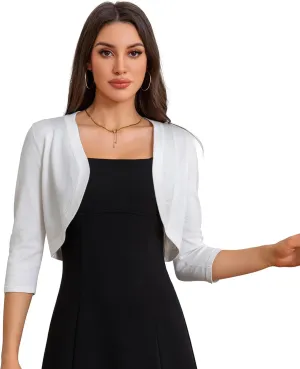 Women's Cropped 3/4 Sleeve Knit Cardigan - Open Front Bolero Shrug