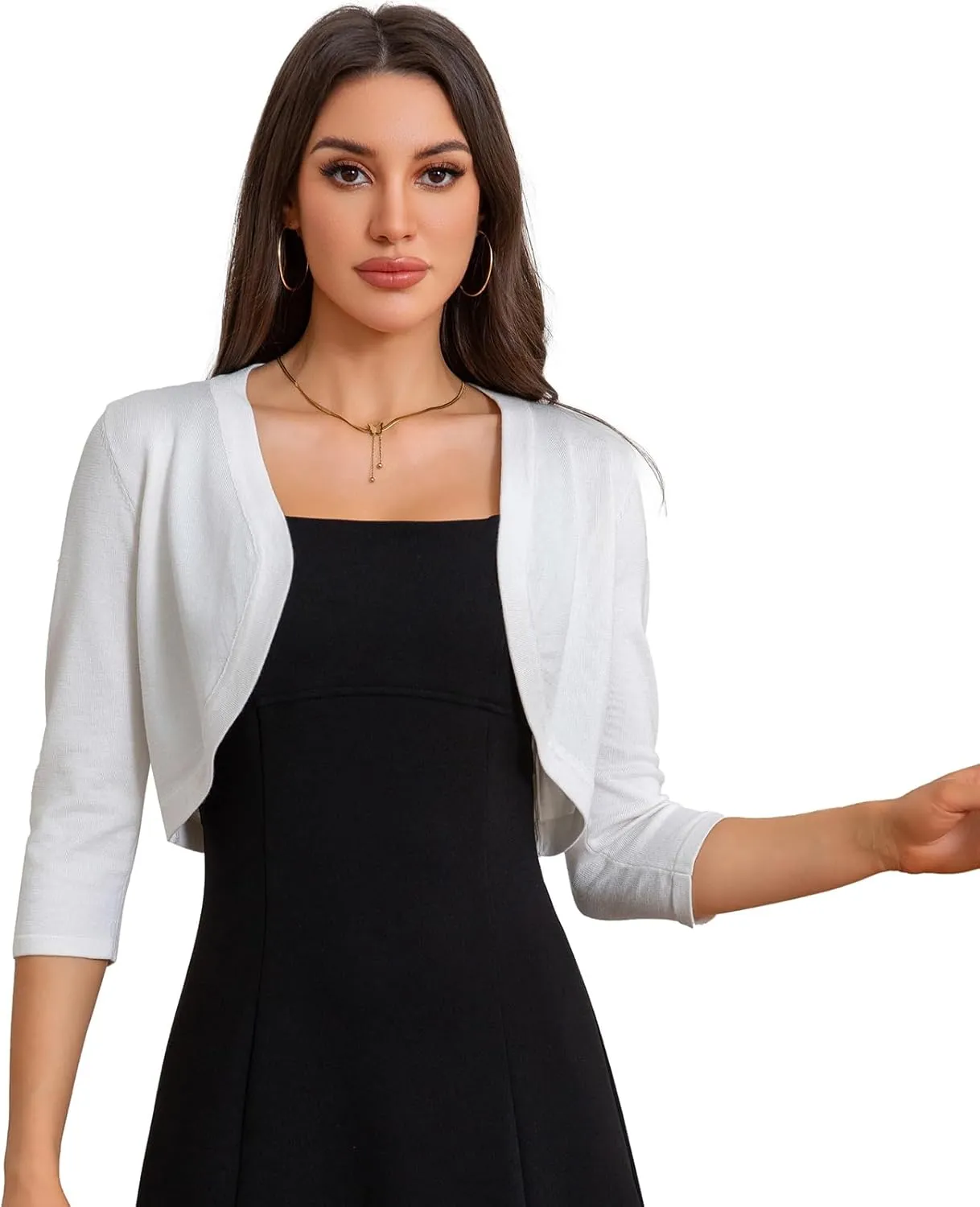 Women's Cropped 3/4 Sleeve Knit Cardigan - Open Front Bolero Shrug