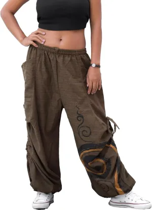 Women's Harem Cotton Pants Loose Fit Yoga Spiral Print Pants with Pockets