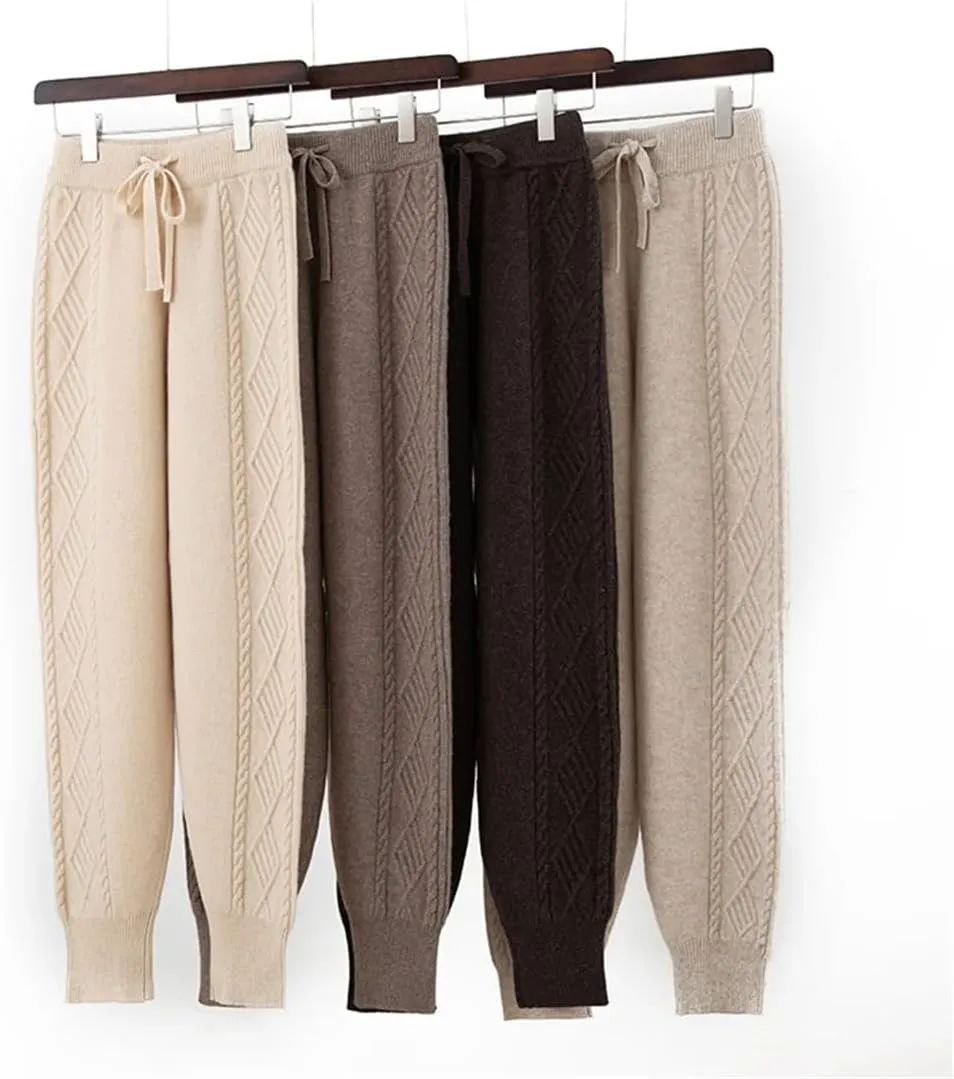 WomenS Merino Wool Knitted Harem Pants High-Waisted Elastic Waist Pleated Casual Trousers Full Length