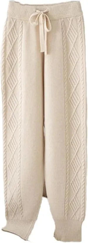 WomenS Merino Wool Knitted Harem Pants High-Waisted Elastic Waist Pleated Casual Trousers Full Length