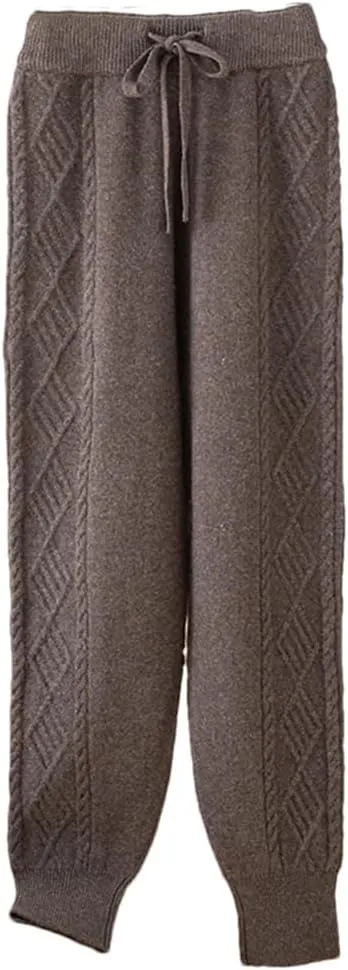 WomenS Merino Wool Knitted Harem Pants High-Waisted Elastic Waist Pleated Casual Trousers Full Length