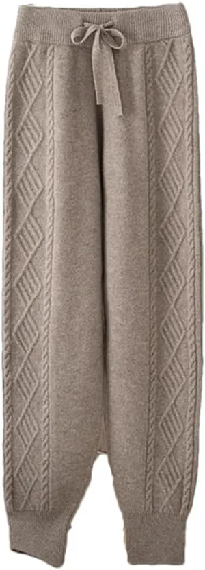 WomenS Merino Wool Knitted Harem Pants High-Waisted Elastic Waist Pleated Casual Trousers Full Length